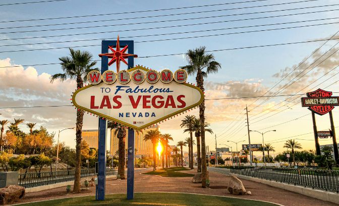 Bord met welkom in Las Vegas